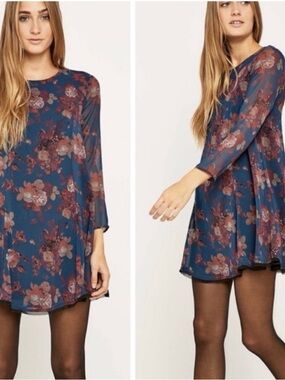 Kimchi Blue Floral Swing Dress in Teal Blue